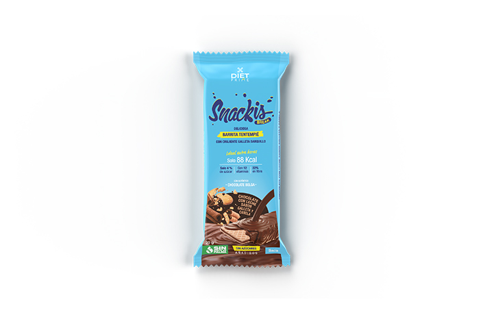 Snackis choco leche con sabor galleta y canela